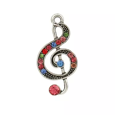 2 Treble Clef Music Symbol Silver Crystal Chaton Bead Charm Drop Focal Pendants • $4.99