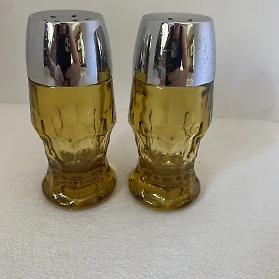 Vintage VIKING Salt & Pepper Shakers Amber Glass  Thumb Print • $12