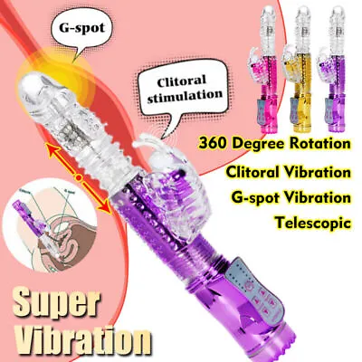 Telescopic Rabbit Vibrator G-Spot Clit Massager Thrusting Rotating Dildo Sex Toy • $32.95