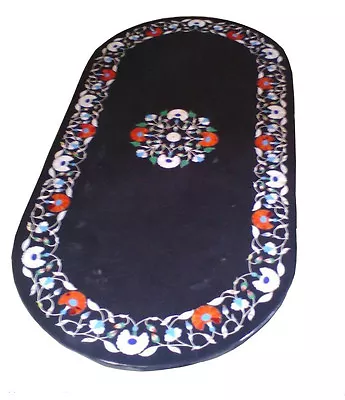 48  X 24  Black Marble Dining Table Top  Pietra Dura Inlay Floral Work • $1597.20