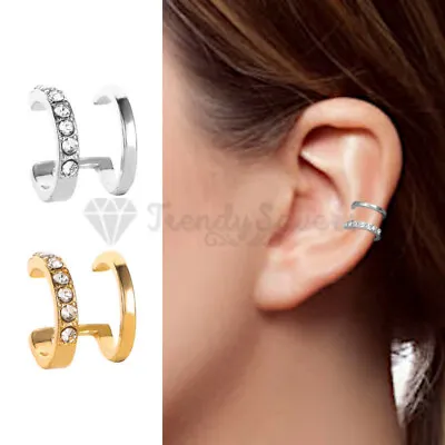 1x Sterling Silver Gold Double Band Clip On Ear Cuff Non Piercing Women Earrings • £3.99