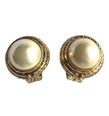 Vintage MOSCHINO Golden Frame Earrings With Opal Shiny Pearls. Rare Jewelry. • $190