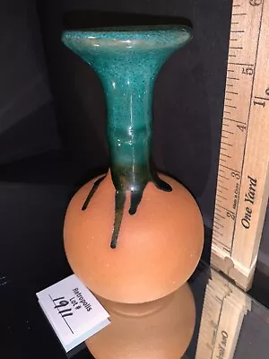 Vintage Mexican Clay Pottery BUD VASE Green Drip Glaze • $19