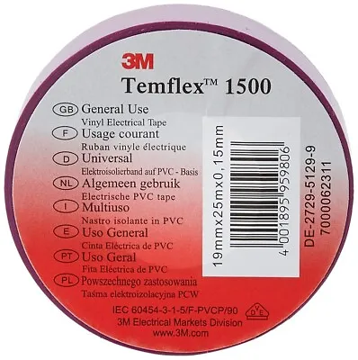 3M Temflex 1500 PVC Electrical Insulation Tape Brown 19mm X 25m • £2.66