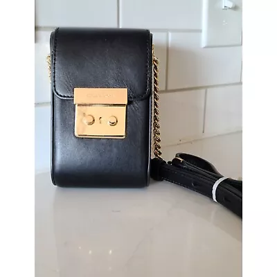 Michael Kors MK Scout Leather Crossbody Purse Black Gold Small Retro Camera Bag • $59