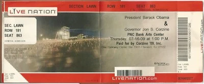 $12.99 • Buy Barack Obama Appearance At Jon Corzine's New Jersey Campaign Rally 2009 Ticket