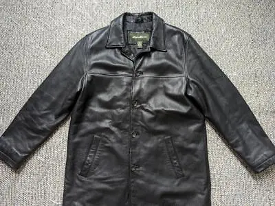 Vintage EDDIE BAUER Car Coat LT Black Leather L TALL Soft Supple Jacket • $159.95