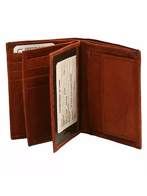 Burgundy Leather Mens Bifold Wallet With Coin Pocket • $17.99