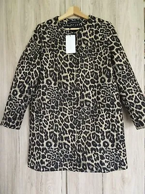 $85.38 • Buy Zara Leopard Print Jacquard Wool Blend Round Neck Zipped Coat Size M Uk 10