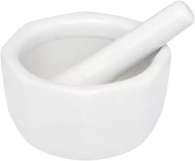 Porcelain Octaganol Mortar And Pestle White 3.5 Inch Octagonal Easy To Clean NEW • $14.34