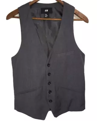 H&M Vest Size 34 R 34R Dark Gray Fitted Button Up Waistcoat Belted Pockets • $28