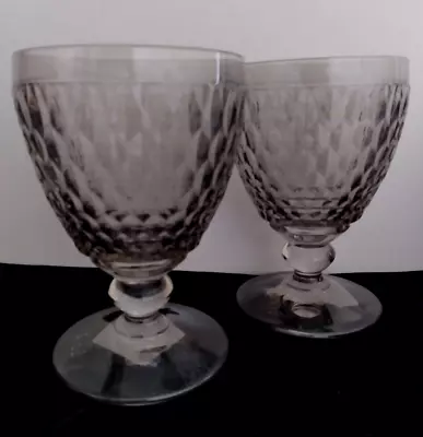 Set Of 2 Villeroy & Boch Boston Smoke Grey Crystal Wine Water Goblets Glasses • $21.99