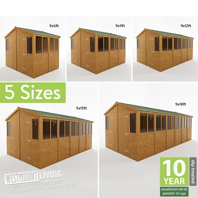 NEW 9x6 9x9 9x12 9x15 9x18 FT APEX SHIPLAP T&G WOODEN GARDEN WORKSHOP SHED • £911.99