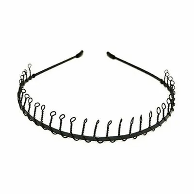 Black Metal Sports Hairband Headband Wave Alice Style Hair Band Unisex Women/Men • £2.49