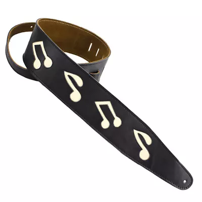 Henry Heller HP21MN-01 3-Inch Leather Guitar Strap Black With White Music Notes • $82.99