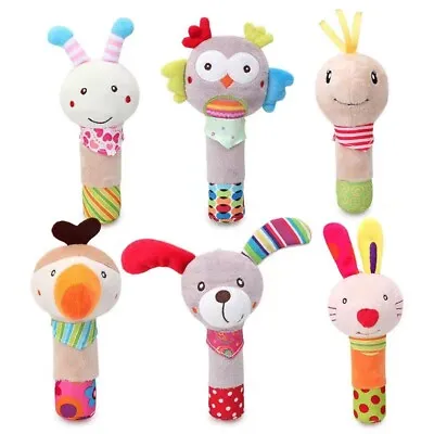 Animal Baby Rattle Hand Bells Plush Soft BB Stick Music Shaker Baby Toys XMAS • £4.79