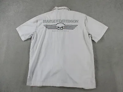 Harley Davidson Shirt Mens Medium White Skull Embroidered Performance Mechanic • $26.99