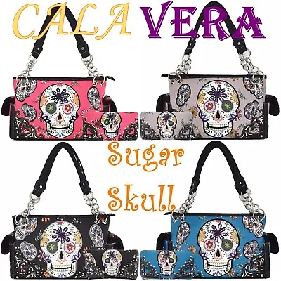 $21.95 • Buy Sugar Skull Day Of The Dead Purse Punk Art Handbag Women Shoulder Bag Wallet Set