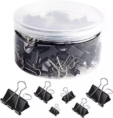 120 Pieces Binder Paper Clips For Office Supplies 6 Assorted Sizes Black • $49.60