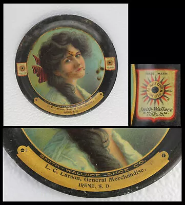 Antique Meek Co Smith-Wallace Shoe Co Tip Tray Lady Portrait LC Larson Irene SD • $115