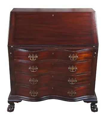 Antique Chippendale Serpentine Oxbow Mahogany Secretary Library Writing Desk 40  • $1147.50