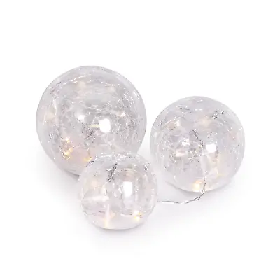 £15.99 • Buy Fairy Light Crackle Glass Orbs Set Of 3 Warm White LED Ball Lights M&W