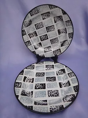 2 Vtg EVANDALE MOSAIC CHECKERED 8.5  Lunch Soup Plates Salad RETRO Grey Black • $18.90