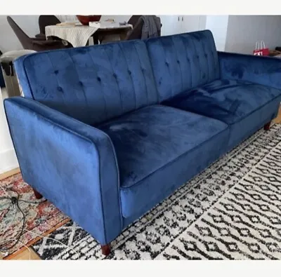 Vintage Style Tufted Velvet Blue Sofa Convertible Sofa Bed Couch Loveseat Modern • $599