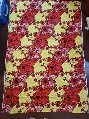 Vlisco Holland Super Wax Fun Print Cotton Fabric 67 L 46 W Bright Yellow Red B22 • $34.99