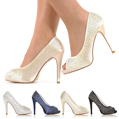 £16.99 • Buy Womens Wedding Prom Party Evening Diamante High Heel Peep Toe Sandals Shoes