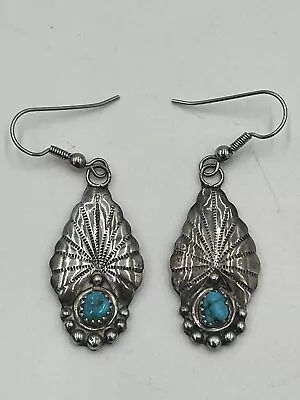 Vintage Native American EL 925 Sterling Turquoise Dangle Earrings • $29.95