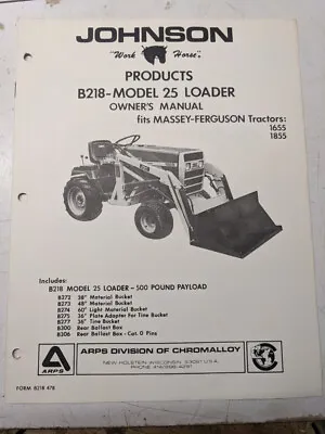 Johnson Work Horse 25 Loader Tractor Manual Parts B218 1655 1855 Massey Ferguson • $275