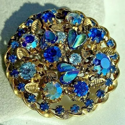 Massive Austria Aurora Borealis Vintage Molded Rhinestone Dome Estate Brooch Pin • $125