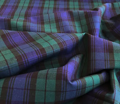 Tartan Check Fabric - Navy Blue & Green Tartan Check - 100% Cotton Craft Fabric • £4.99