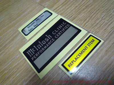 McINTOSH MC60 CLINIC CERTIFIED And SIDE SERIAL NUMBER DECALS LABELS - New Repro • $5