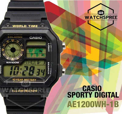 Casio Digital Black Resin Band Watch AE1200WH-1B AE-1200WH-1B AU FAST & FREE • $65.49