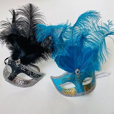 [NEW With Tag] Two Elegant Masquerade Masks Decorated With Feathers And Gems • $18