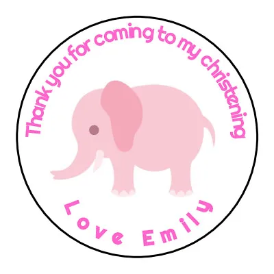 £1.99 • Buy Girls Pink Cute Elephant Christening Thank You Stickers,Sweet Cones, Gift, Cake