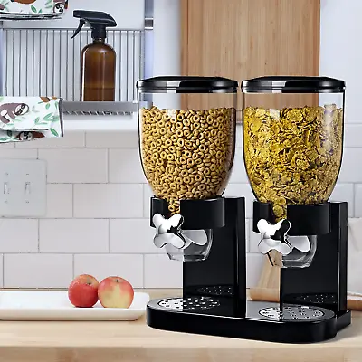 Dry Food Storage Double Cereal Dispenser Pasta Container Machine Black • £12.85