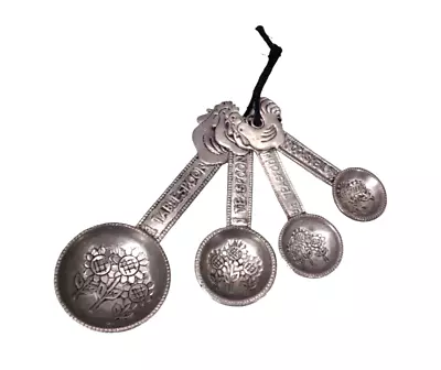 Ganz Measuring Spoons Set Rooster Chickens Sunflowers Embossed Silver Metal • $14