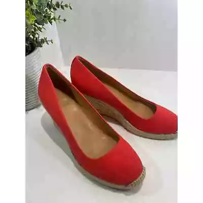 JCrew Orange/Red Straw Espadrille Wedge Shoes Size 7 • $36