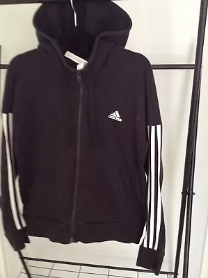 Hooded Jacket ADIDAS Size M Black/white Stripes • $15