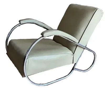 Art Deco Machine Age Streamline Chrome Metal Bauhaus Vtg Lounge Arm Chair Rohde • $199.99