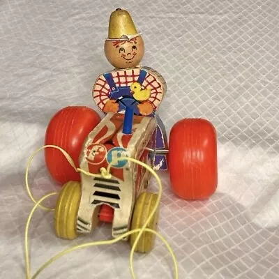 Vintage Fisher Price Farmer Tractor Wood Pull Toy #629 1961 Wobbles Side To Side • $7.50