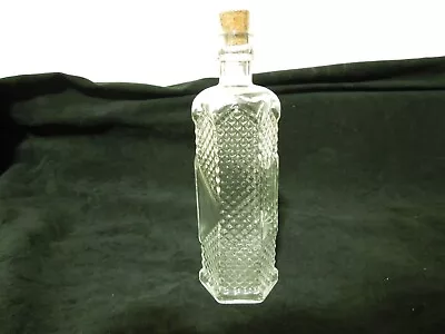 Pressed Crystal- Glass  Hexagon Shape Bottle With Cork Stopper 7  Tall NEW! • $18