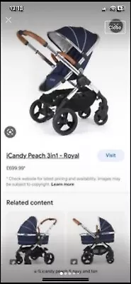 I Candy Peach Navy Travel System And Cyber Car Seat • £300