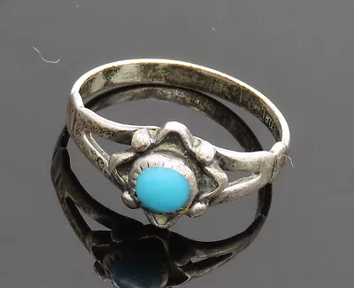 NAVAJO 925 Sterling Silver - Vintage Turquoise Floral Band Ring Sz 7 - RG19990 • $45.45