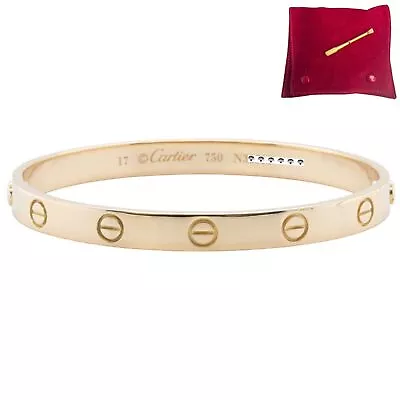 Cartier Love 18k Yellow Gold Bangle Bracelet Size 17 POUCH & PAPERWORK • $6292.26