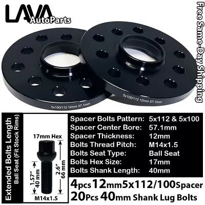 4PC 12MM THICK 5X112 & 5x100 57.1MM C.B WHEEL SPACER +14x1.5 BOLT FIT VOLKSWAGEN • $99.99