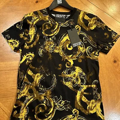 Versace Jeans Couture Slim Fit T Shirt Black Gold Watercolor Baroque Large L New • $85